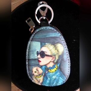 Fashion Girl Keychain Pouch – Mini Coin Purse Bag Charm with Dog Print